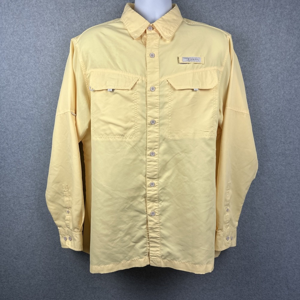Habit Long Sleeve Button‎ Down Shirt Yellow Solar Factor 40+ Size Large